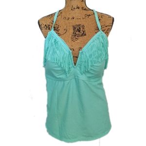 Aqua fringe tankini top